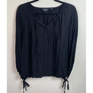 Ted Baker London Koryah Blouse Top Size 4 Black Puff Tie‎ Sleeves Boxy Button Up